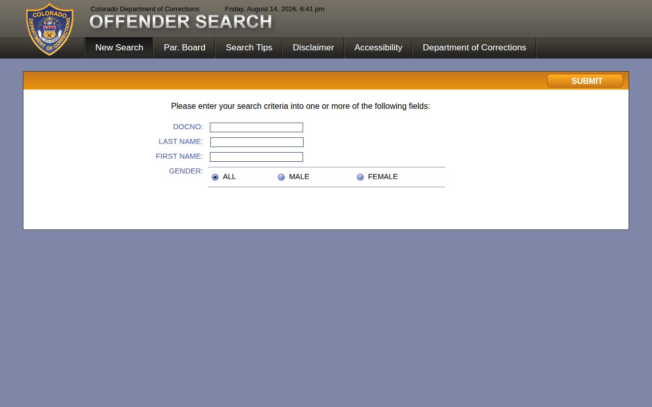 Colorado Department of Corrections search for Delta County offender records and photos