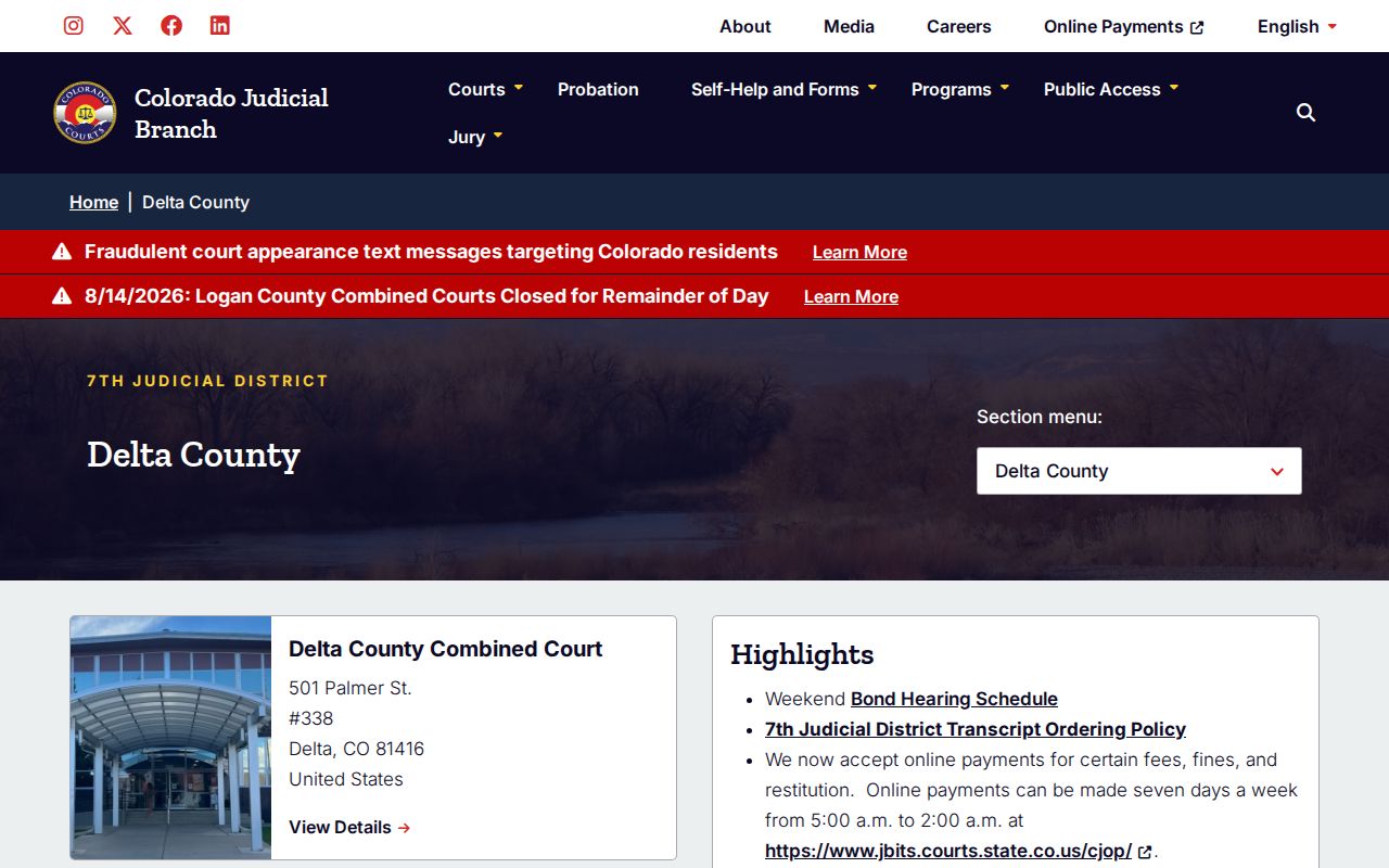 Delta Combined Court official Delta County arrest case and disposition source