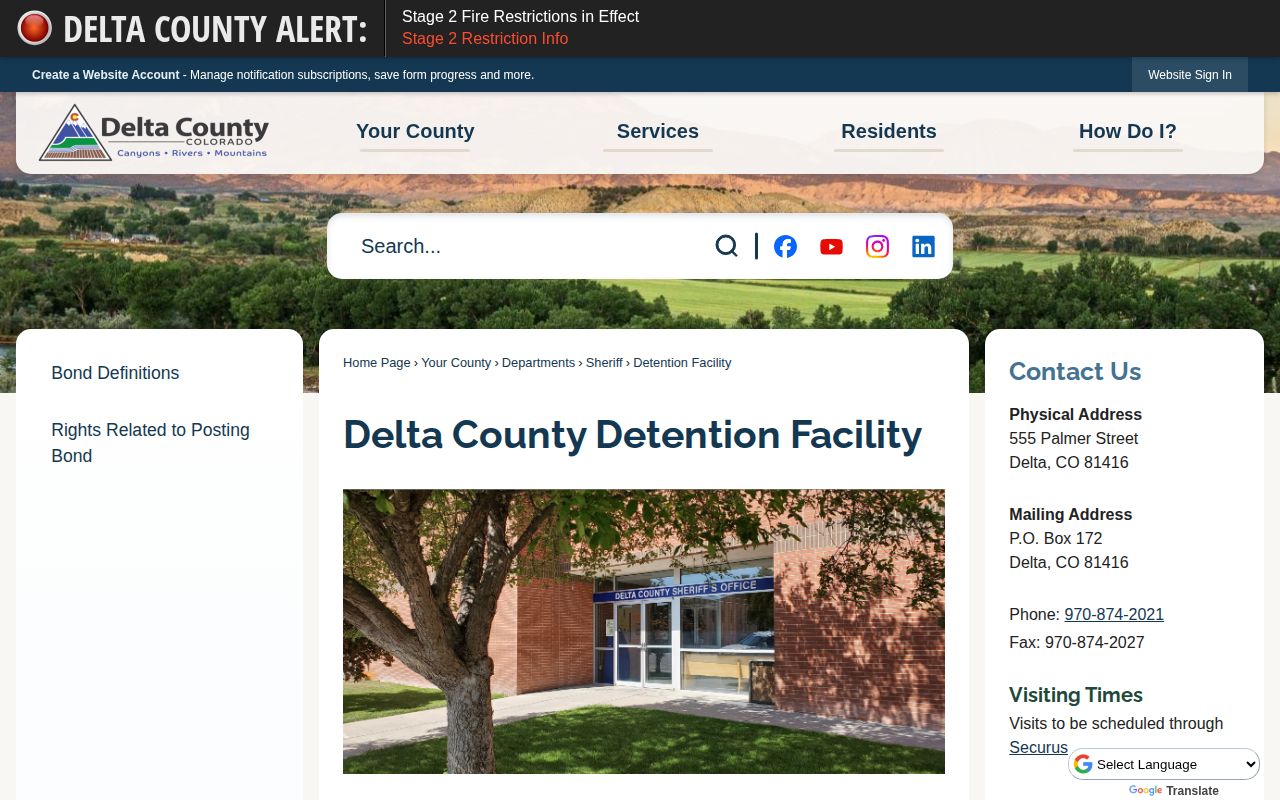 Delta County Detention Facility official current custody and booking record source