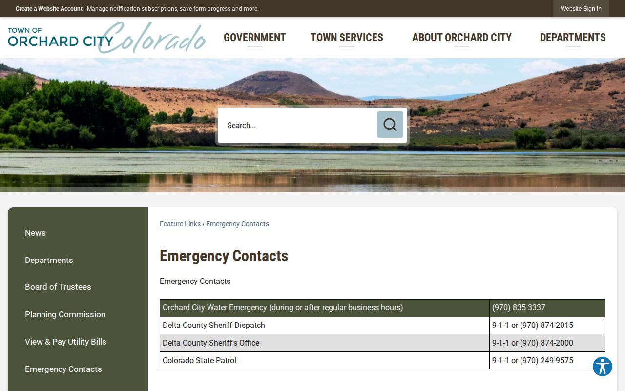 Town of Orchard City official sheriff service and arrest record contact page